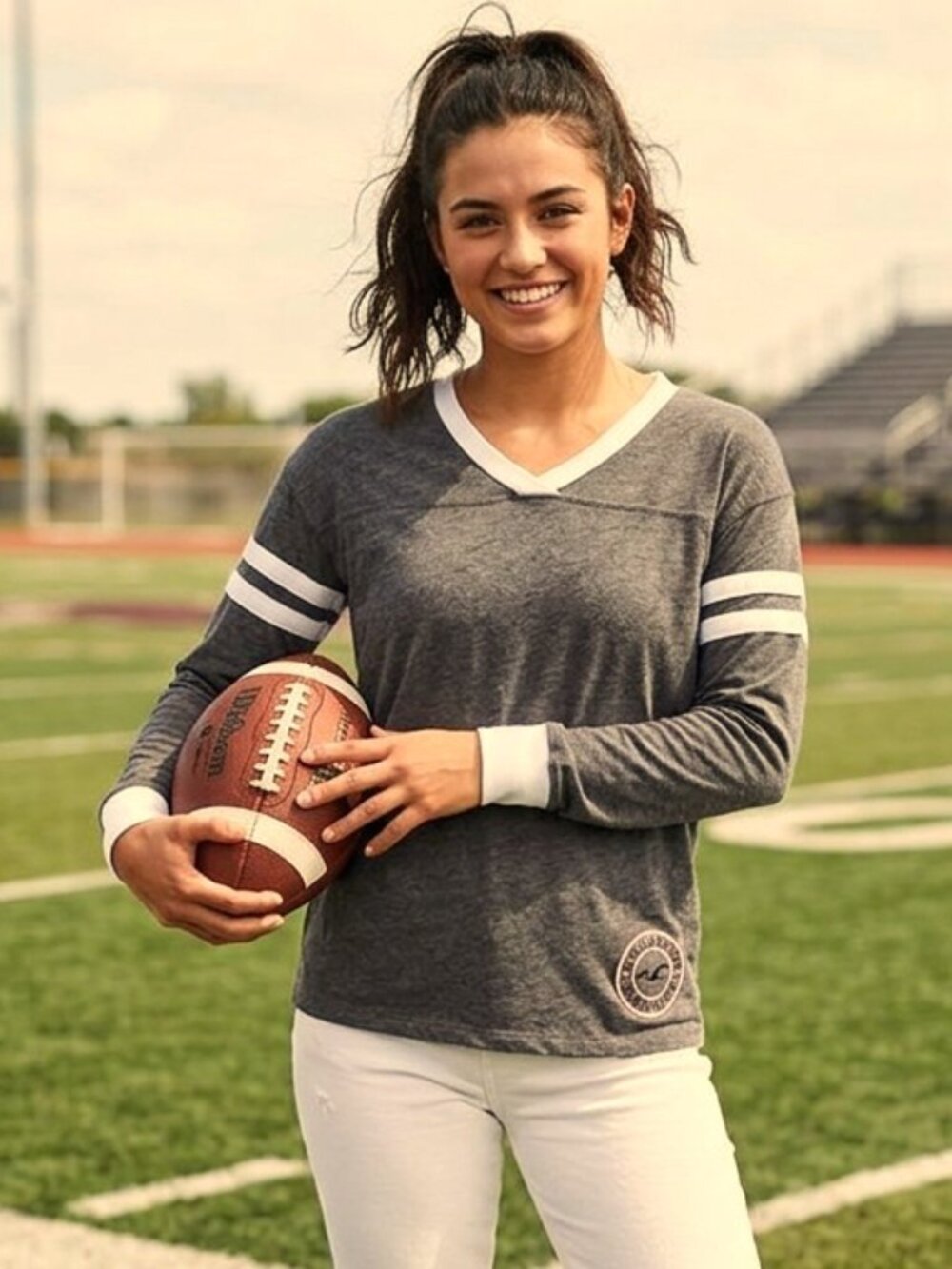 Hollister Heather Gray Long Sleeve Stadium Tee - White Trim Black Lettering XS/S